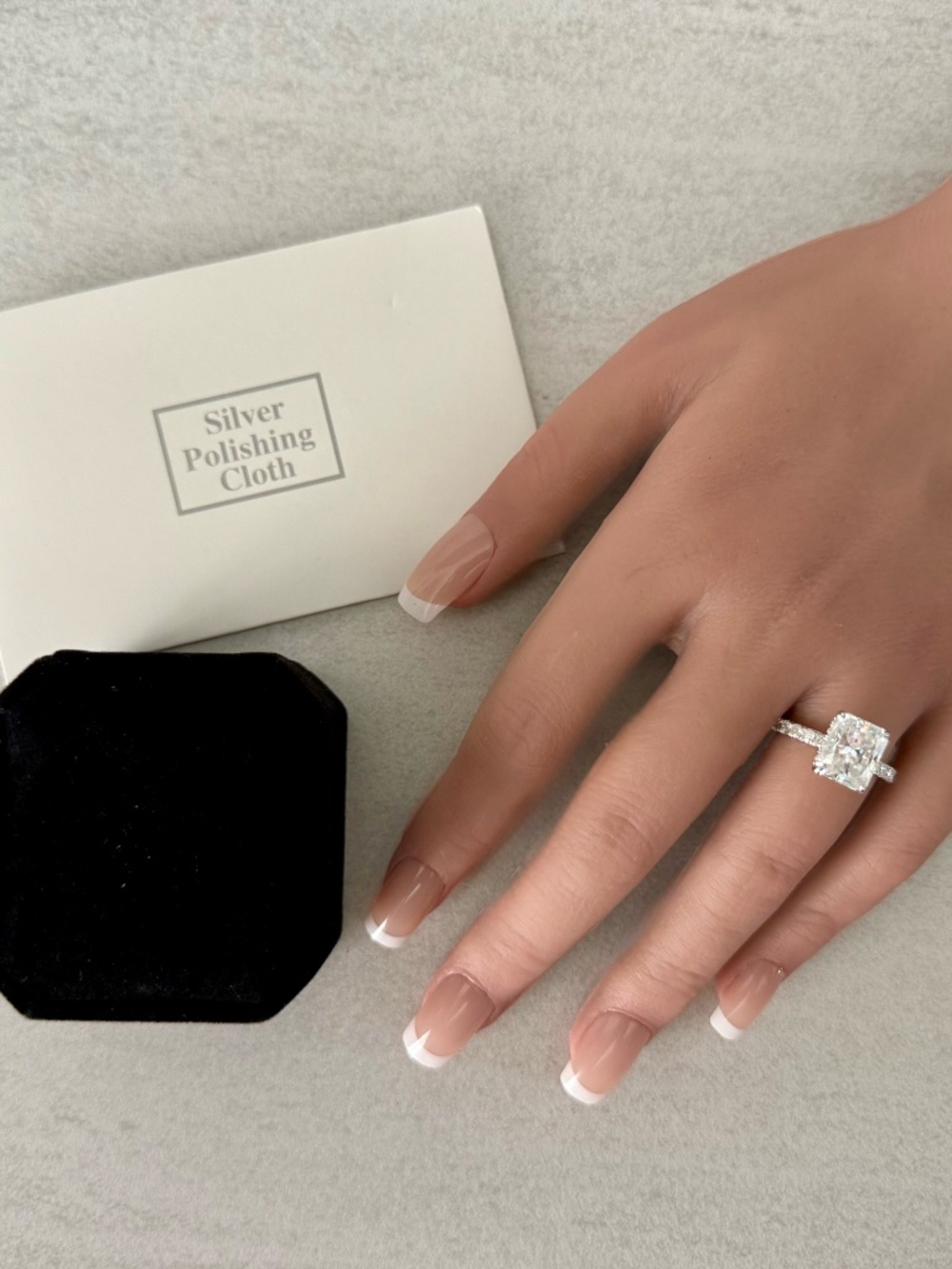 4CT Radiant Cut Moissanite Engagement Ring Hidden Halo Sterling Silver